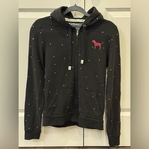 Vintage Rare Victoria's Secret Pink Bling Rhinestone Pullover Hoodie Black M